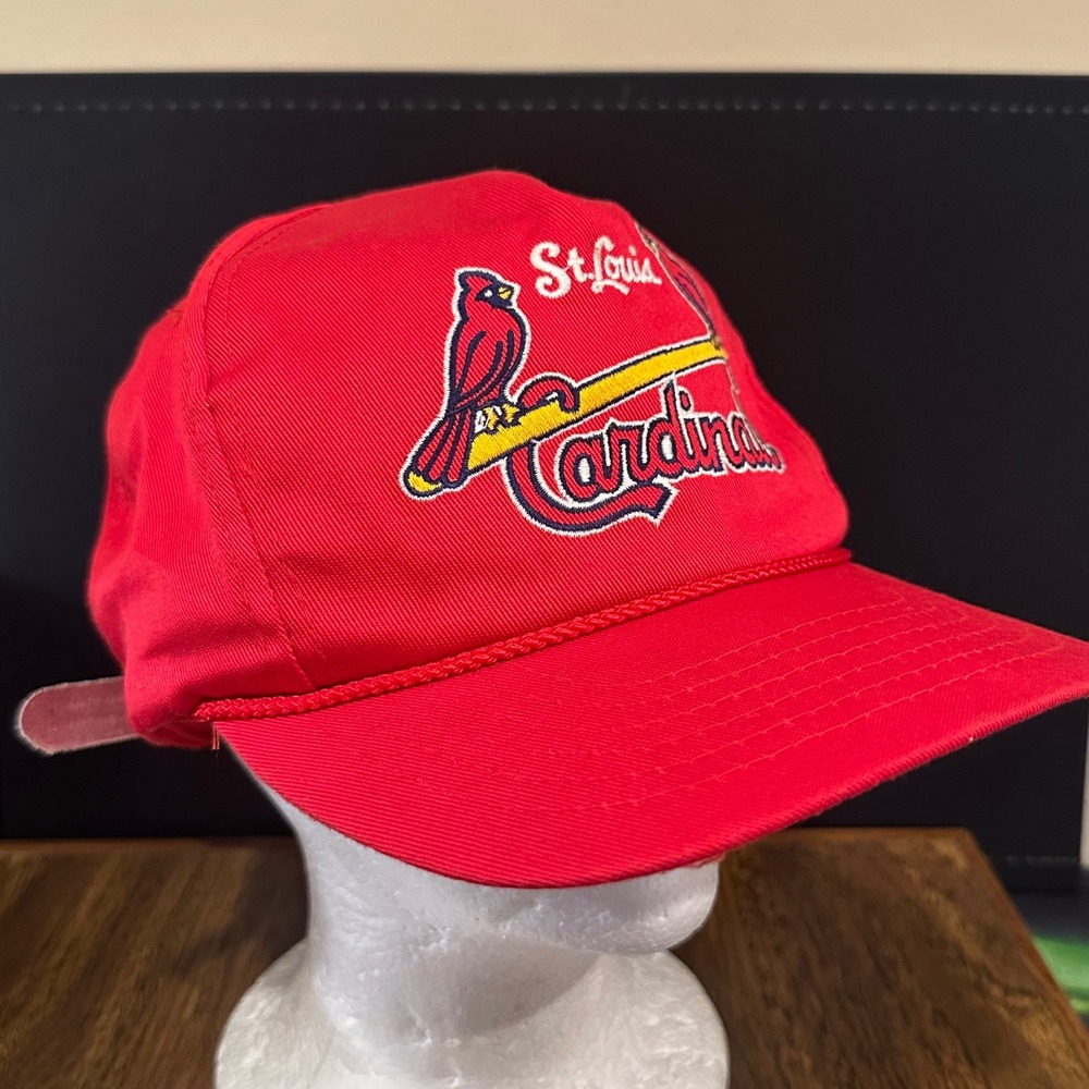 Vintage St Louis Cardinals Hat Pizazz Red Rope Baseball Cap Leather Strap Med Lg